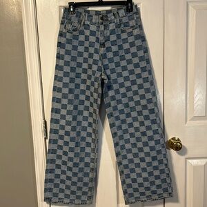 Size M Checker Print Light-wash Jeans